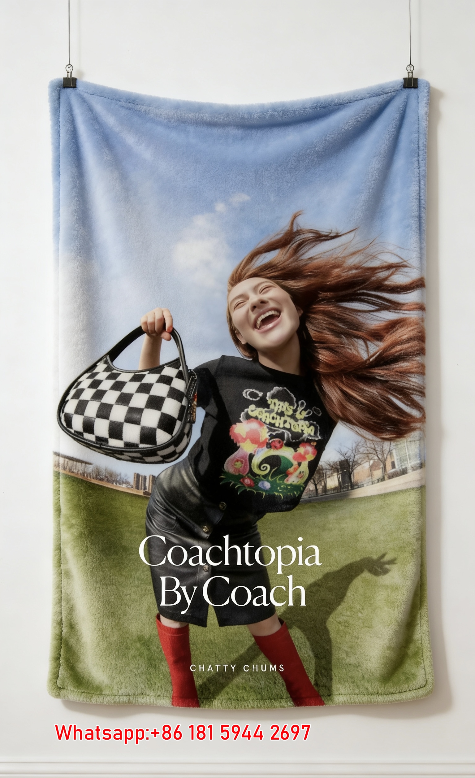 Coachtopia by Coach Checkerboard Flannel Throw Blanket for Sofa and Wall Decor C338